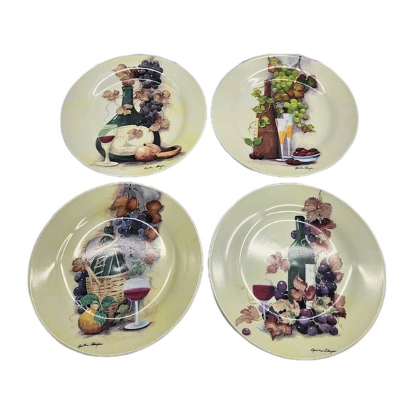 Royal Norfolk Christine Coleman Set Of 4 Wine Fruit  Leaf Design 7.5" Plates - Picture 1 of 9